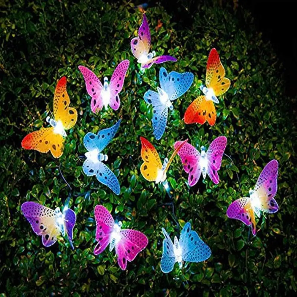 Solar Light String Outdoor 11.9Ft Fiber Optic Butterfly Fairy Sun Lamp Waterproof 12 Led Garden Yard Lawn Patio Party Decor