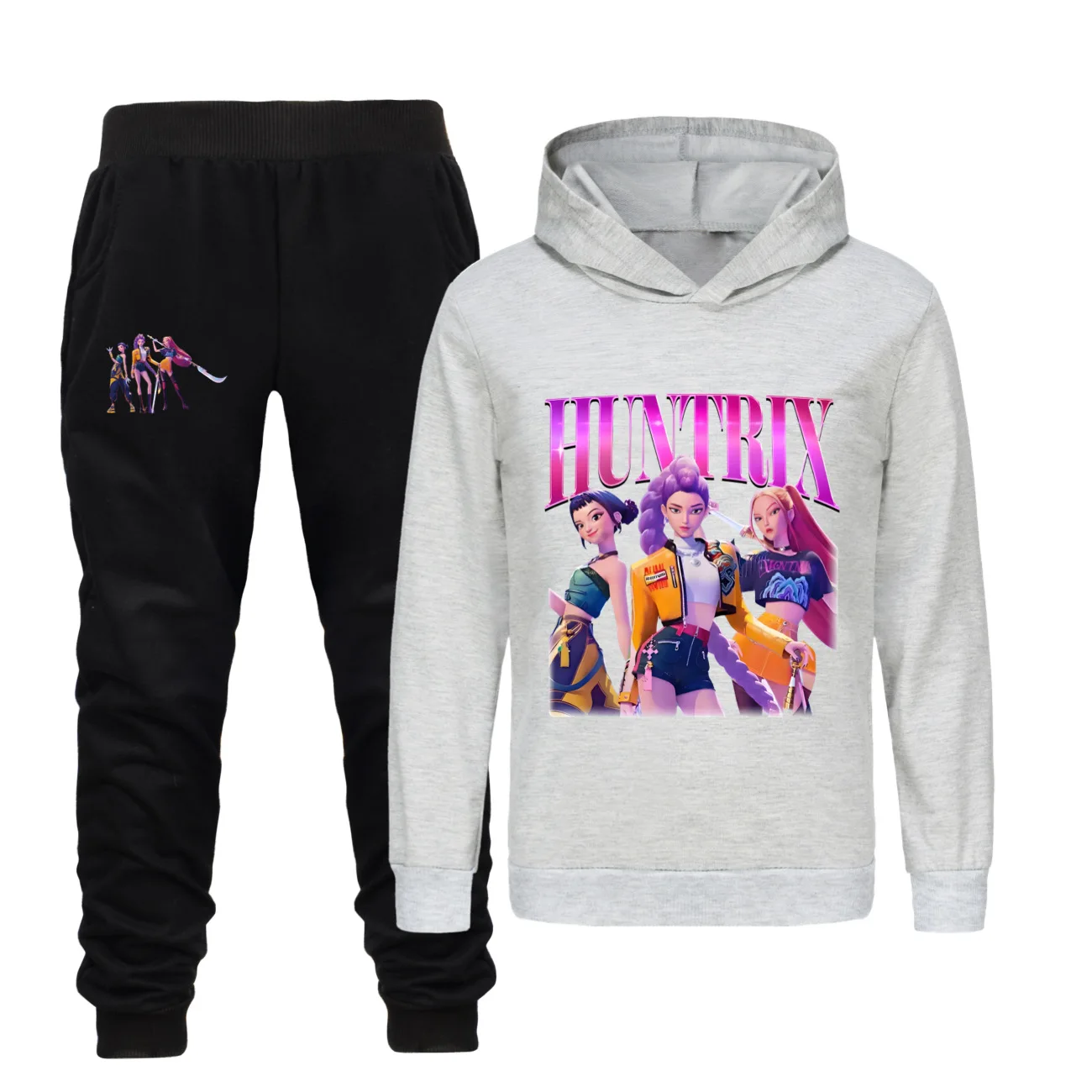 Set De 2 Piezas KPOP Huntrix Para Niñas - Sudadera Con Capucha Corta Y Pantalón Jogger, Estilo Streetwear
