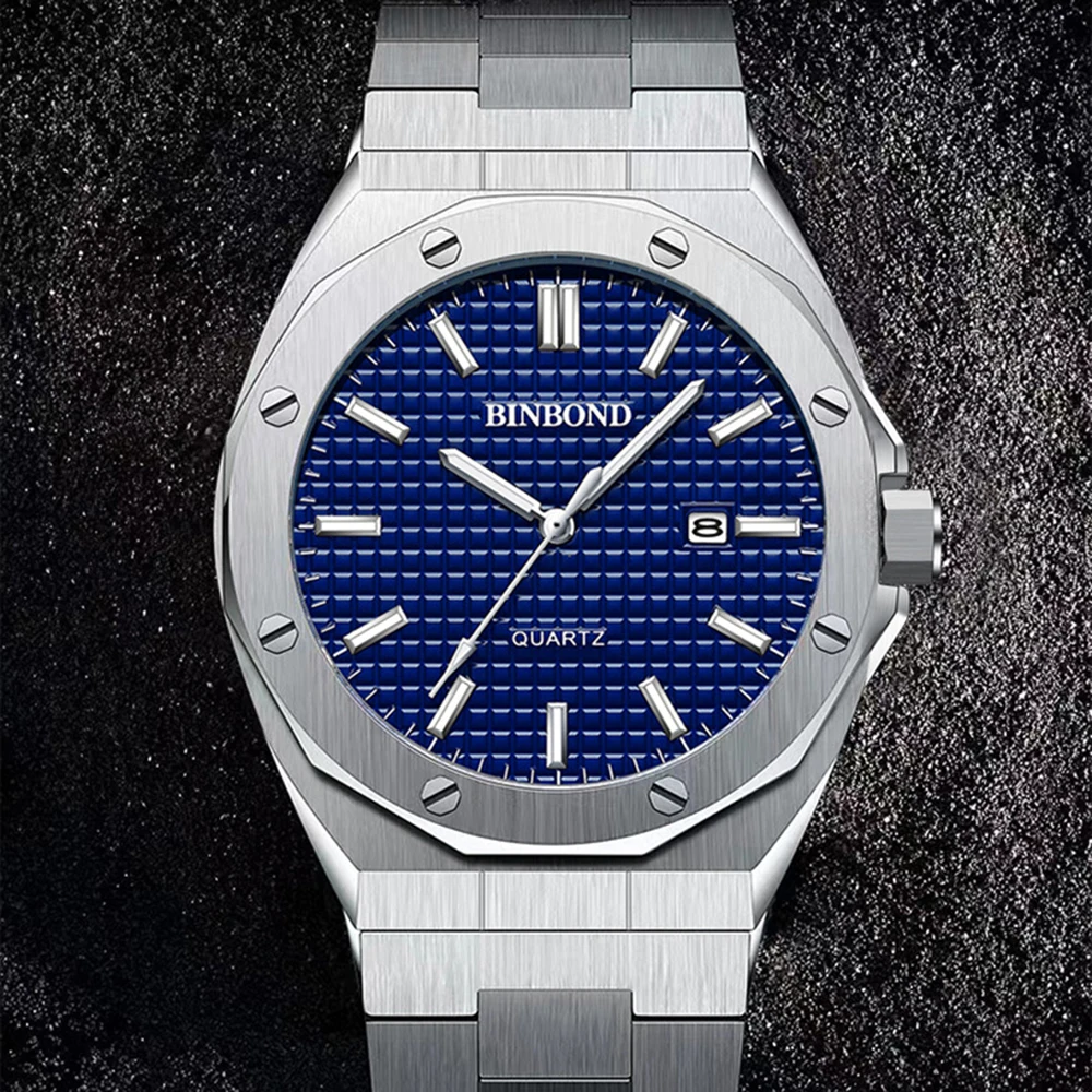 BINBOND High-end Business Quartz Watch Steel Waterproof Luminous Male Clock Simple Fashion Luxury Watches for Men Reloj Hombre