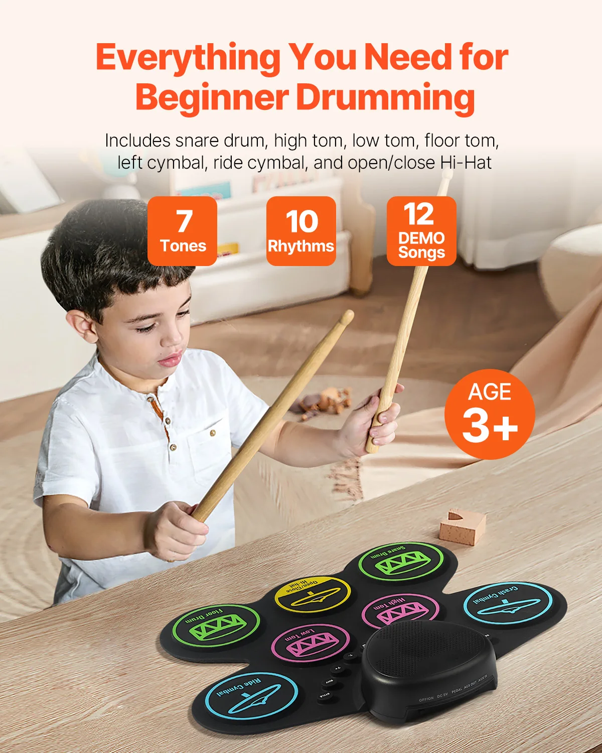 Portable Electronic Drum Set for Kids with Silicone Pads
