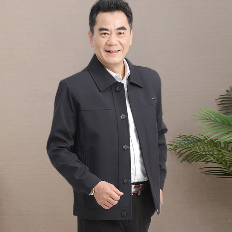 

Модная мужская весенняя куртка для мужчин среднего и пожилого возраста, деловые повседневные куртки с отложным воротником, пальто, мужская куртка Q507