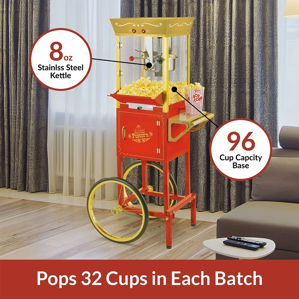 Commercial Popcorn Making Machine With Cart Wheels & 8 Ounce Kettle For Hotel Home Movie Theater For Sale Snacks Popcorn Maker 4