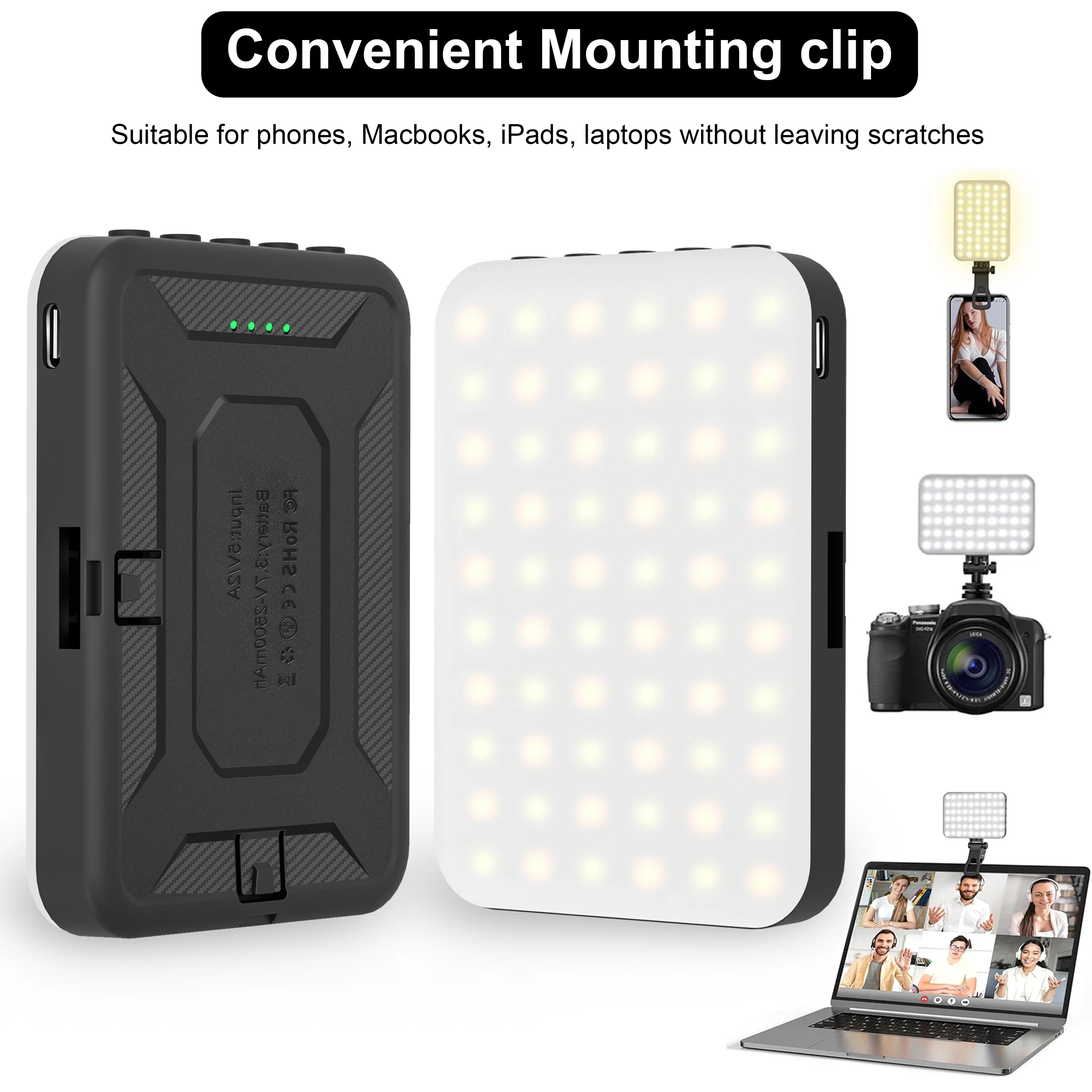 60 LED High Power Rechargeable fill light Clip for iPhone Android iPad Laptop for Makeup TikTok Selfie