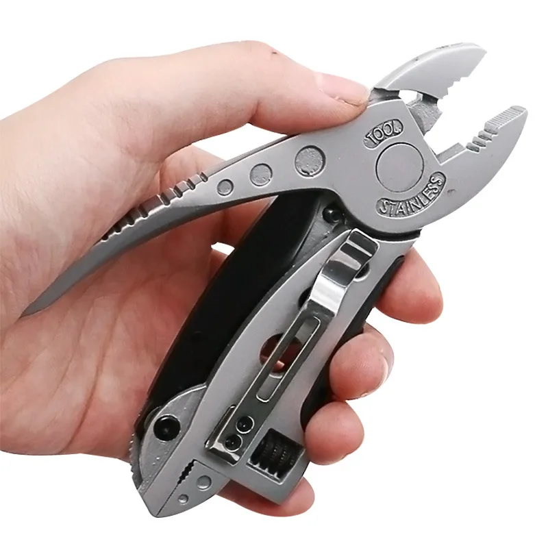 실버 미니 구부러진 다기능 도구 9 in 1 Multitool 키체인 플라이어 스크..
