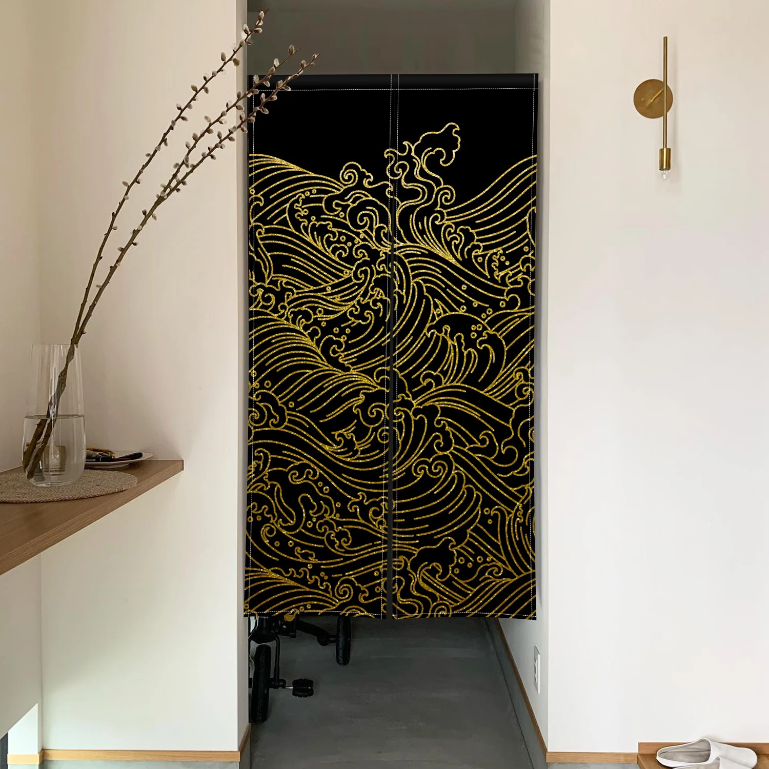 Japanese Textured Wave Print Door Curtain Blue Cloud Kitchen Living Room Partition Curtains Hanging Half Curtain for Entrance 5