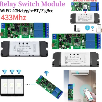 2CH WiFi/Zigbee Relay Switch Module RF 433Mhz Timer Switch Module Phone APP Remote Control DIY Smart Home Automation Door Access 1