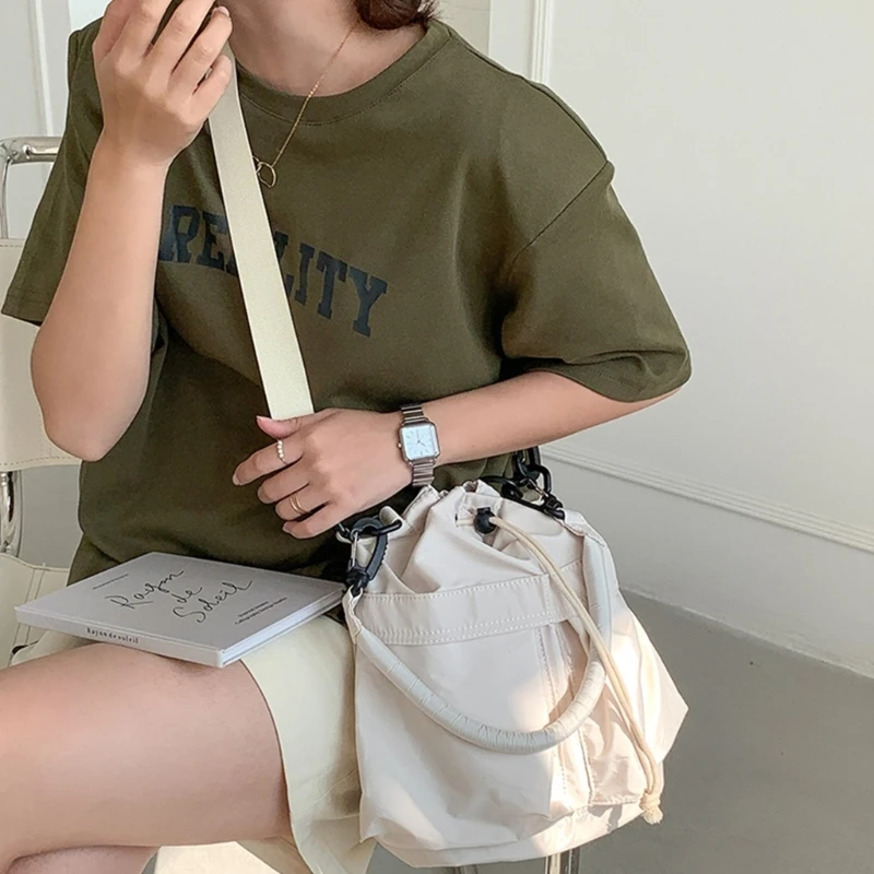 Women Casual Drawstring Shoulder Bag Girls Crossbody Bag Bucket Shaped Bag