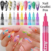 1pc Nail Art Graffiti Pen Gold/Black/white 10 Colors Quick Drying Liner Gel Nail Pen Colorful Painting Marker DIY Drawing Liner 2
