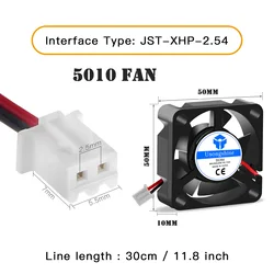 Advanced Brushless Cooling Turbo Fan for 3D Printers - 12V/24V Dual Voltage, 2-Pin DC Extruder Cooler Blower in Black Plastic (5010 5V)