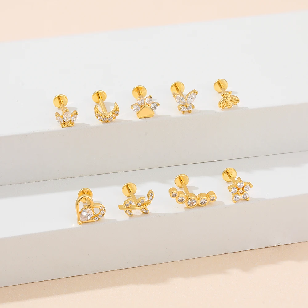 316L Stainless Steel Gold Plated Sparkling Zircon Geometric Navel Piercing Waterproof Hypoallergenic Moon Perforate Body Jewelry