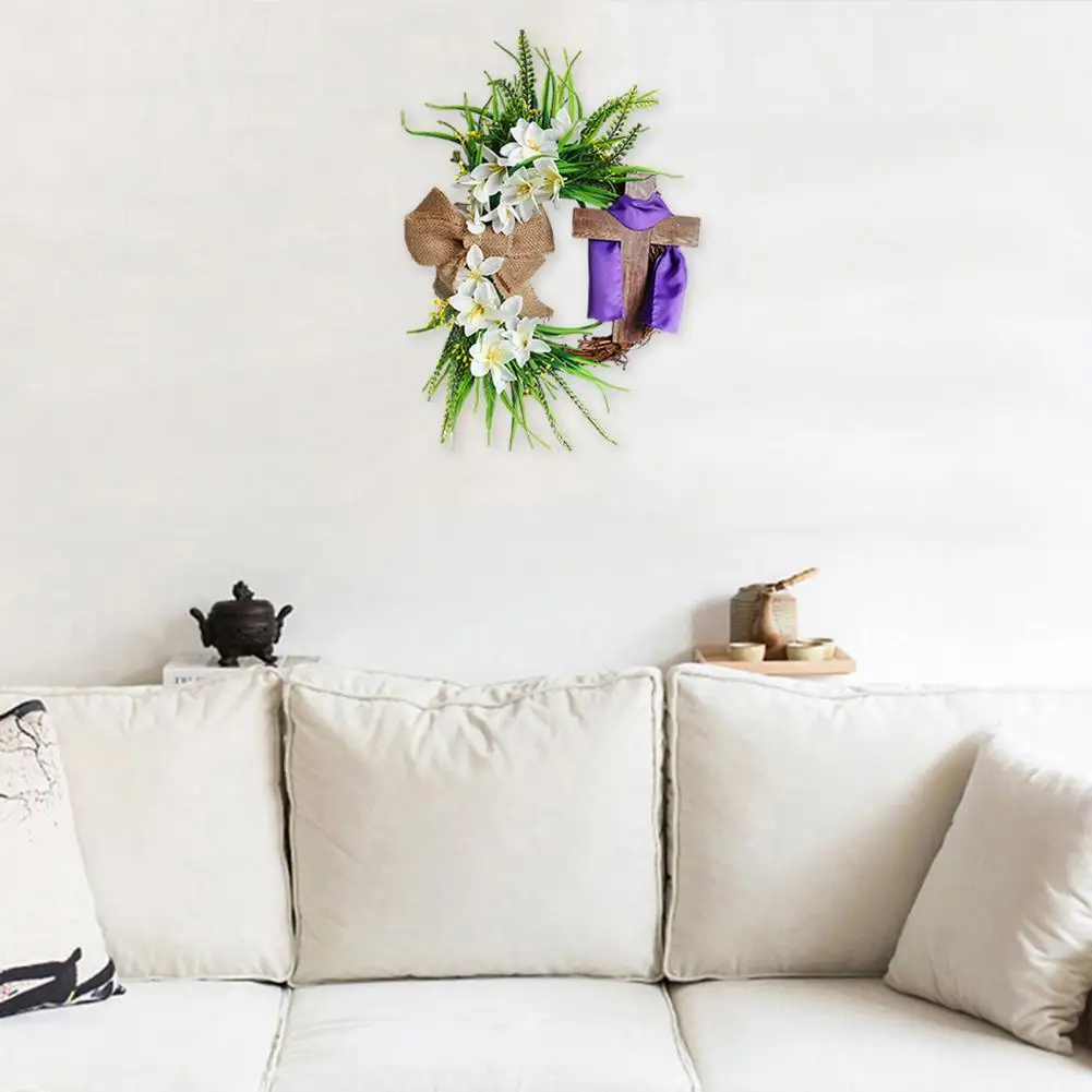 

Пасхальное украшение ручной работы искусственный венок с искусственным белым цветком бант лента для дома и улицы праздник для передней части