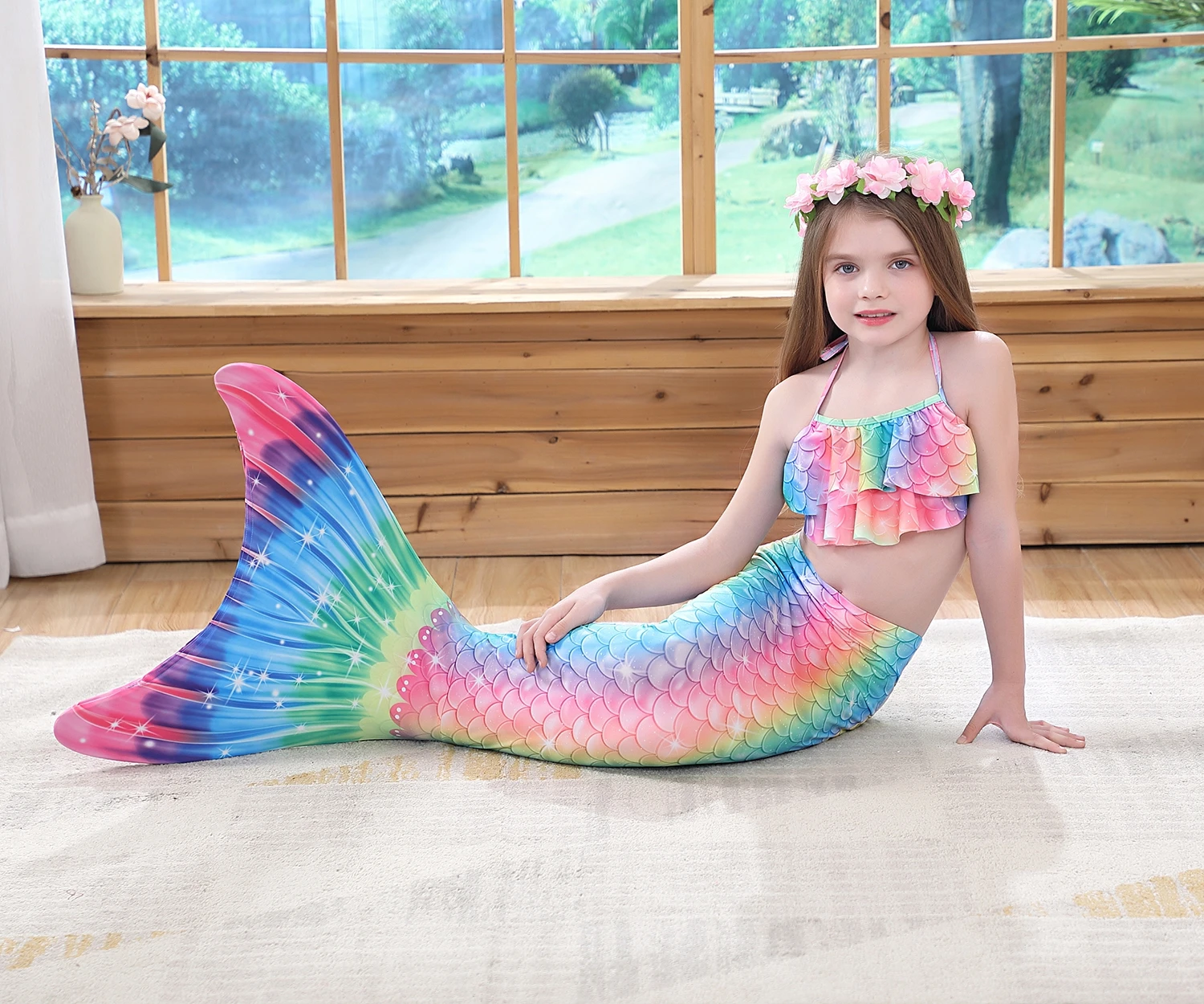 Disfraz de sirena para niñas, traje de baño de cola de sirena, Bikini de  playa, aleta Monofin, 2022