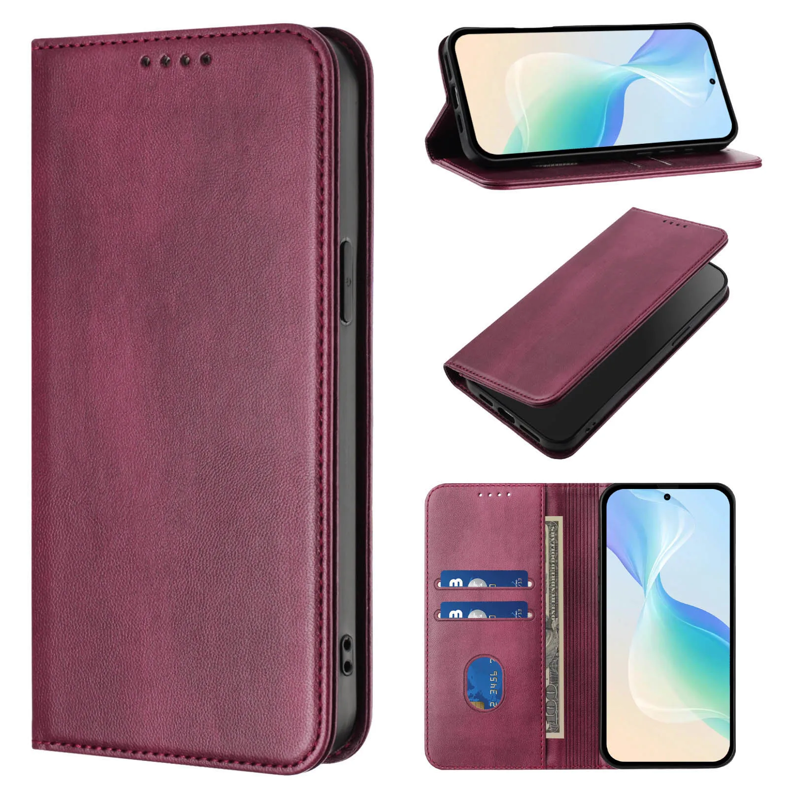 Modern Color Leather Book Case with Magnetic Holder and Card Slots - Anti-Scratch Wallet Cover
