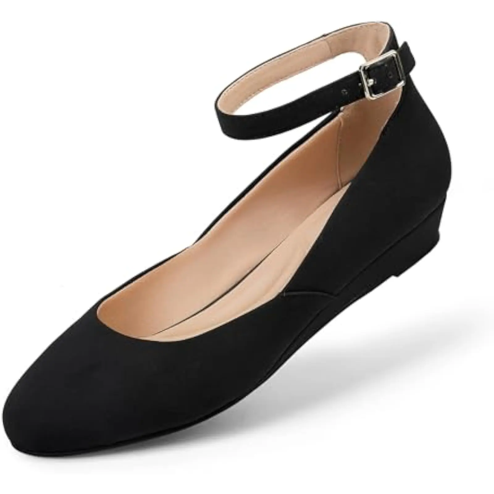 Women's Ballet Flats: Pointed Toe Low Wedge with Ankle Strap – Comfortable Dressy Shoes for Casual Parties, Business Work, and S 5