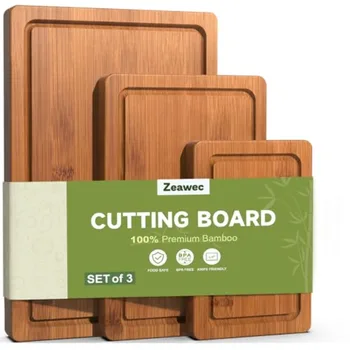 Kitchen bamboo cutting board - crack-resistant natural wood with deep juice grooves, pre-oiled butcher block in warm brown for 1