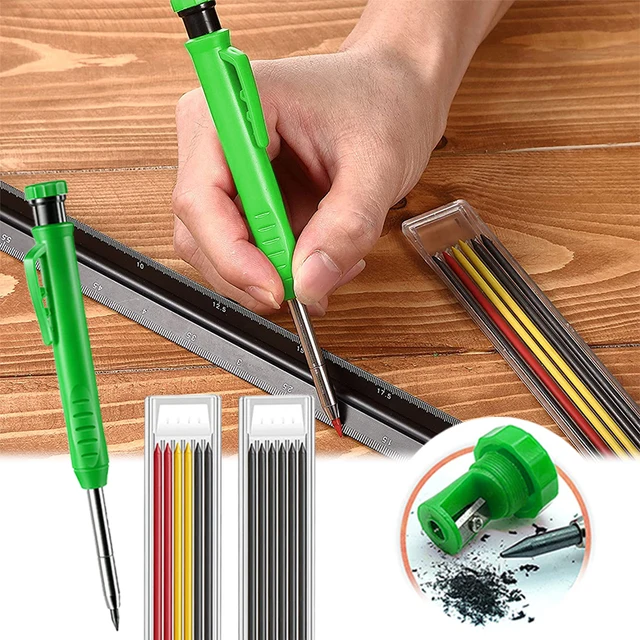 Solid Carpenter Pencil Set Built-in Sharpener Mechanical Pencil Marking Tool Kit with 6 Refill Leads for Woodworking Architect 1