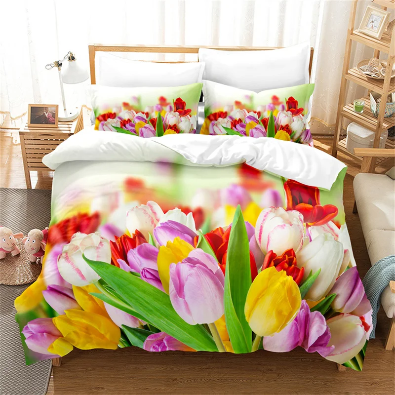 

Tulip Scenery Queen Bedding Set Duvet Cover Kids Bedroom Bed Set Comforter Cover Set King Size Duvet Cover Set Bedding Sets