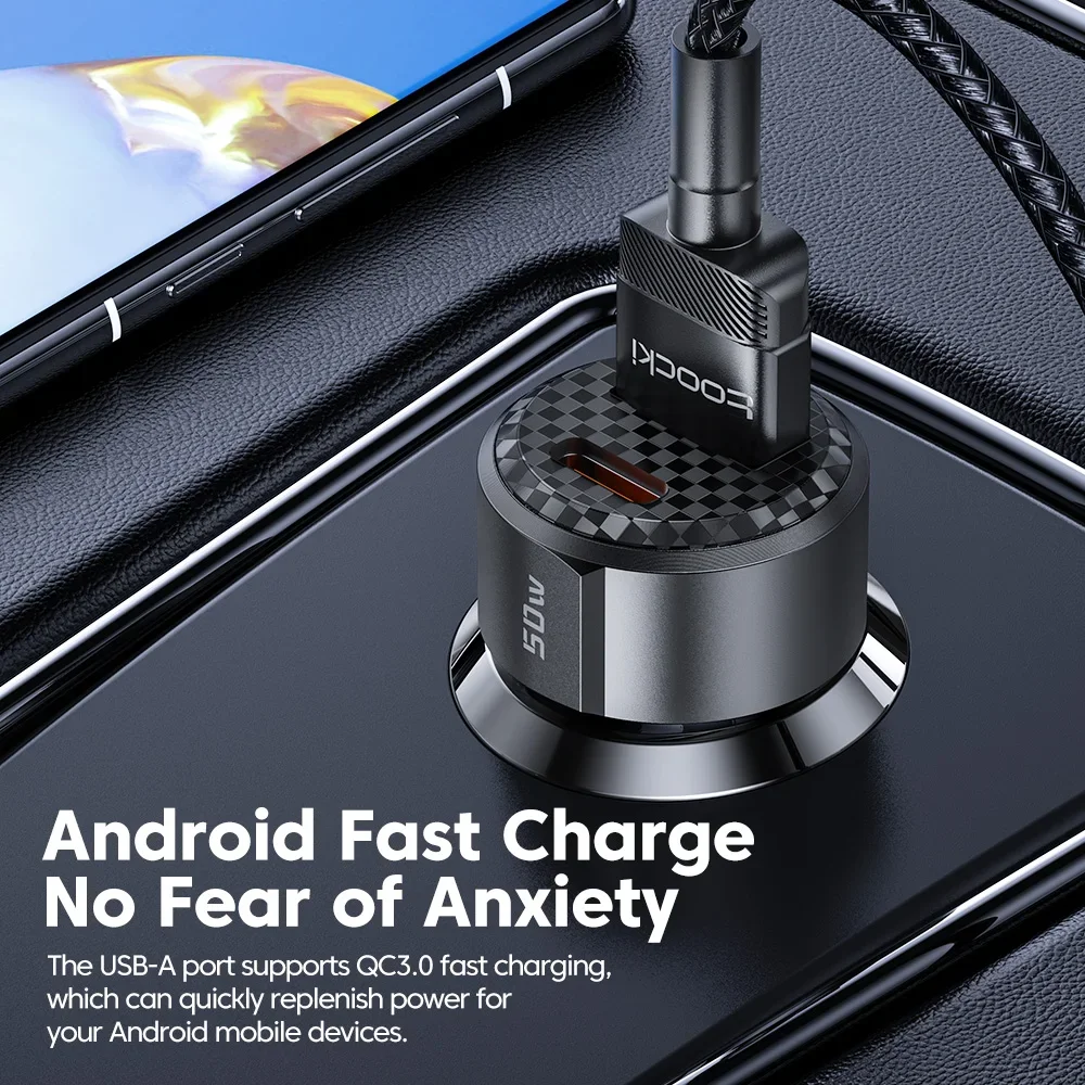 USB Car Charger Fast Charging 50W PD Type C Quick Charge USB C Car Phone Charger 12v 24v For Xiaomi 13 12 iPhone 1413 12