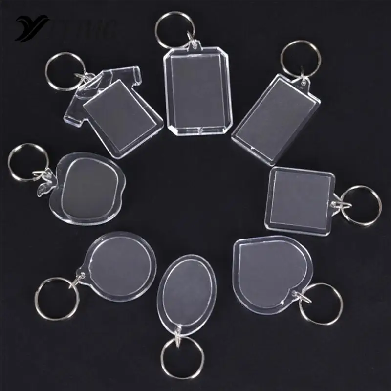 

5pcs/lot Rectangle/Heart/Round Styles Transparent Blank Acrylic Insert Photo Picture Frame Keyring Keychain DIY Split Ring Gift