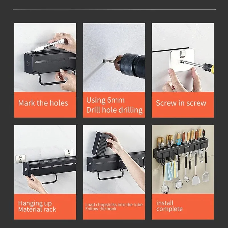Wall mounted Knife Holder Multifunctional Storage Rack for Household Kitchens No Punching Chopsticks Tubes Integrated Storage