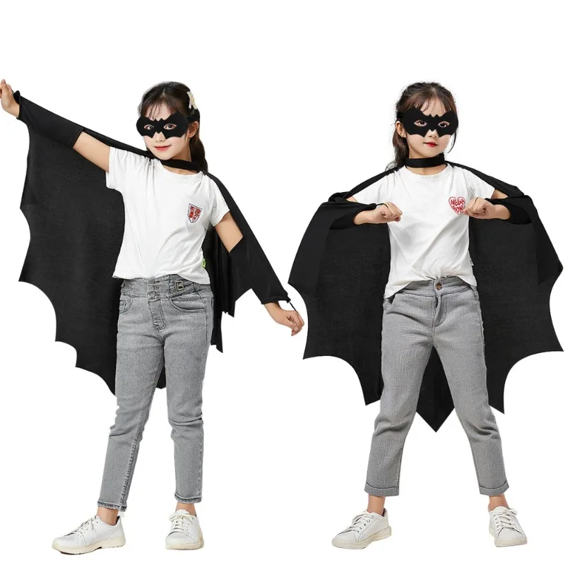 2025 New Cosplay Costumes Fashion Festival Play Halloween Bat Cape Kids Adult One-Piece Black Mask Halloween Play Costume