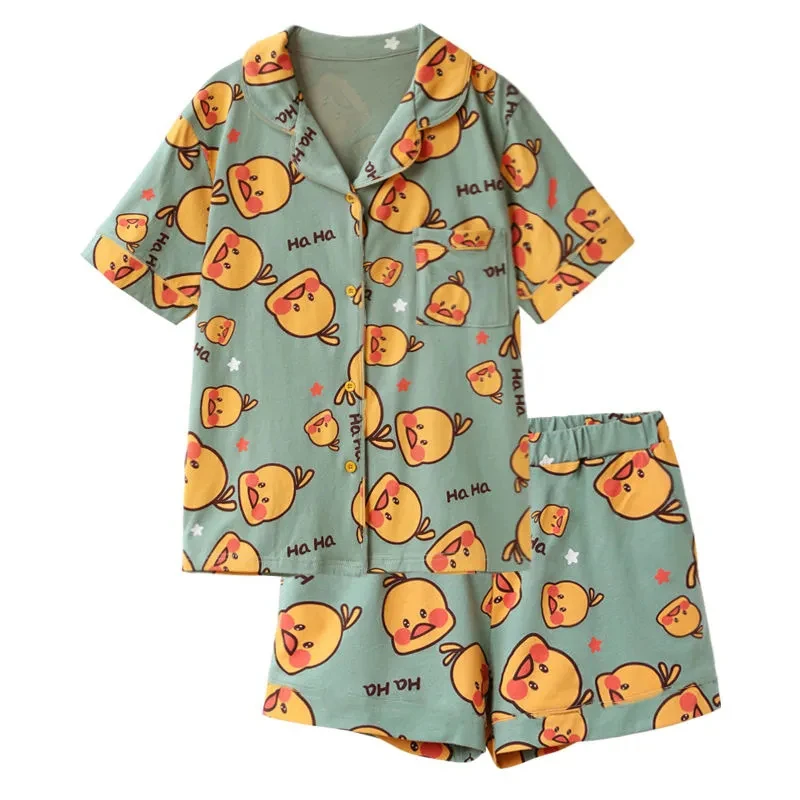 Pantaloncini estivi da donna con maniche Shor Pamas, 2 pezzi, giapponese, allentato, Kawaii, Caroon, Sain, abito da casa, intimo_voghion.com