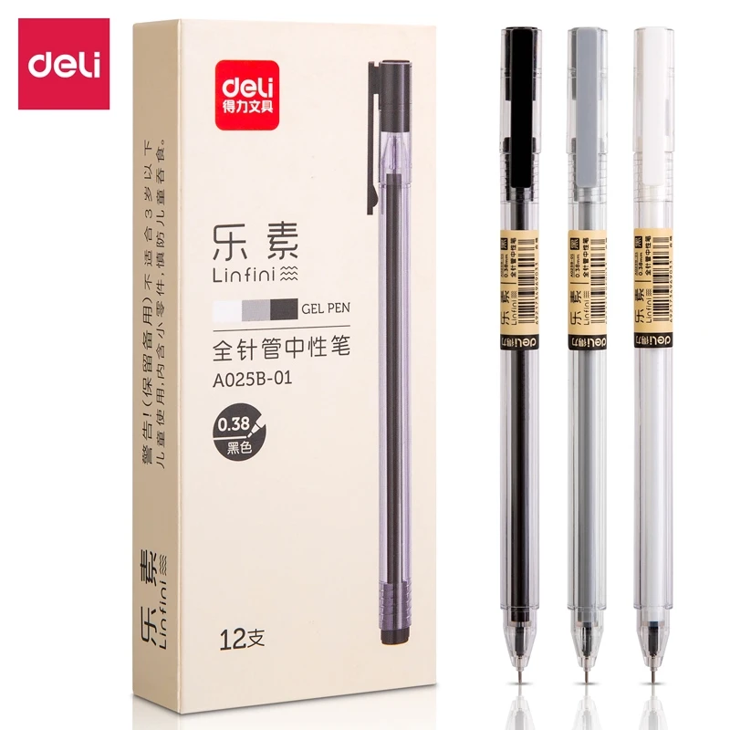 Deli 1 PC Gel Pen Random Color Black Ink Full Needle Minimalism Office School Stationery A025B-01