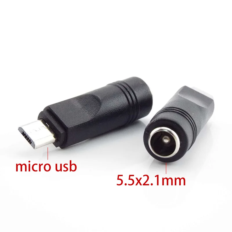 Fรชmea para Micro USB macho Plug Power Converter, Adaptador Jack carregador, Conector para laptop, Tablet, Celular, DC 5.5x2.1mm