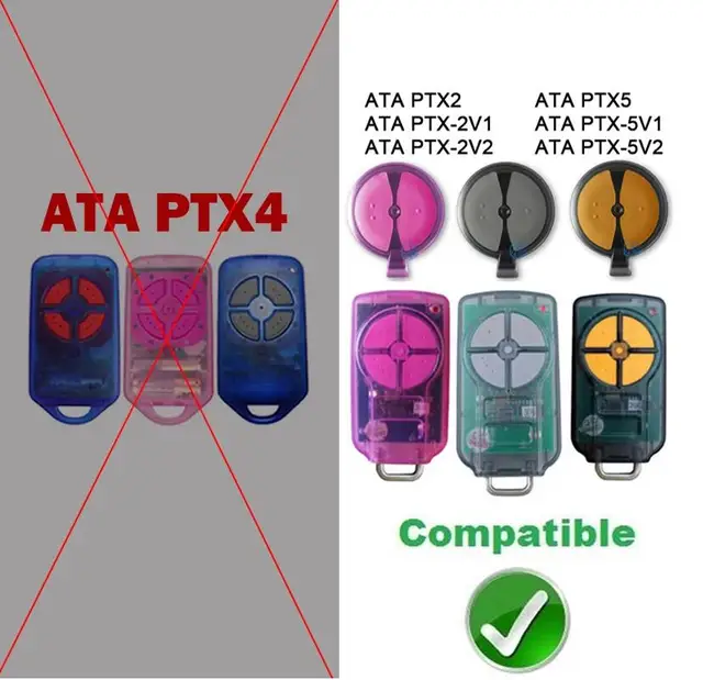 Newest ATA PTX5 PTX-5 TrioCode GDO Garage Door Remote Control Compatible With PTX-5 GDO 11v1/6v3/6v4/7v3/8v3/9v3 5