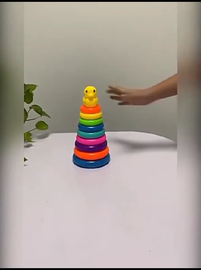 Colorful Stacking Ring Toy with Duck Topper for Babies & Toddlers Medium Size
