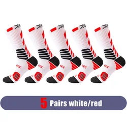 Elite Black Breathable Compression Athletic Socks for Sports and Outdoor Activities (5 Pairs white red)