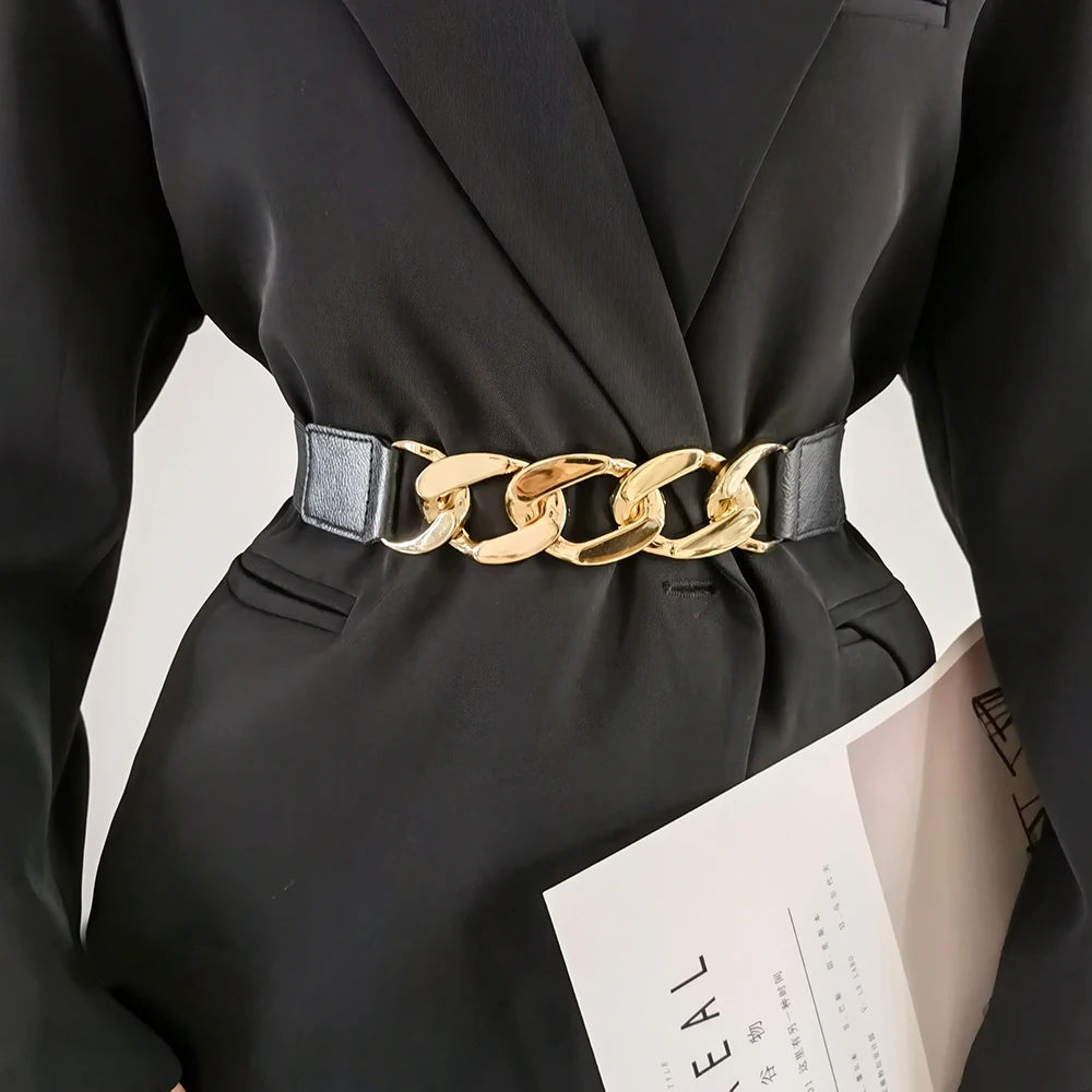

Gold chain belt elastic silver metal waist belts for women ceinture femme stretch cummerbunds ladies coat ketting riem waistband