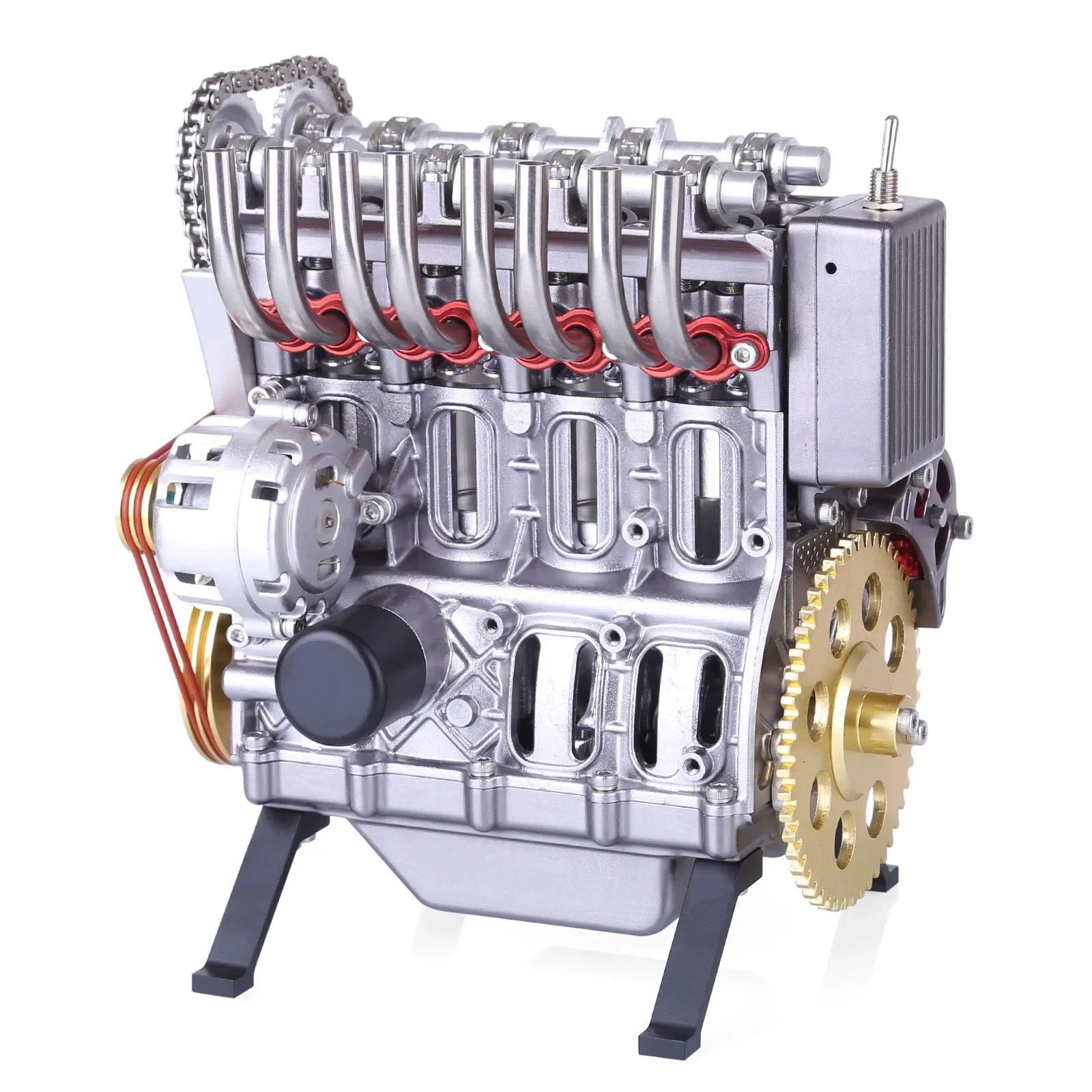 Adult Model DIY Steam Engine Building Kit 4-cylinder Car Engine Toy for Kids 4 Stroke Cylinder Model Lithium Battery Color Box