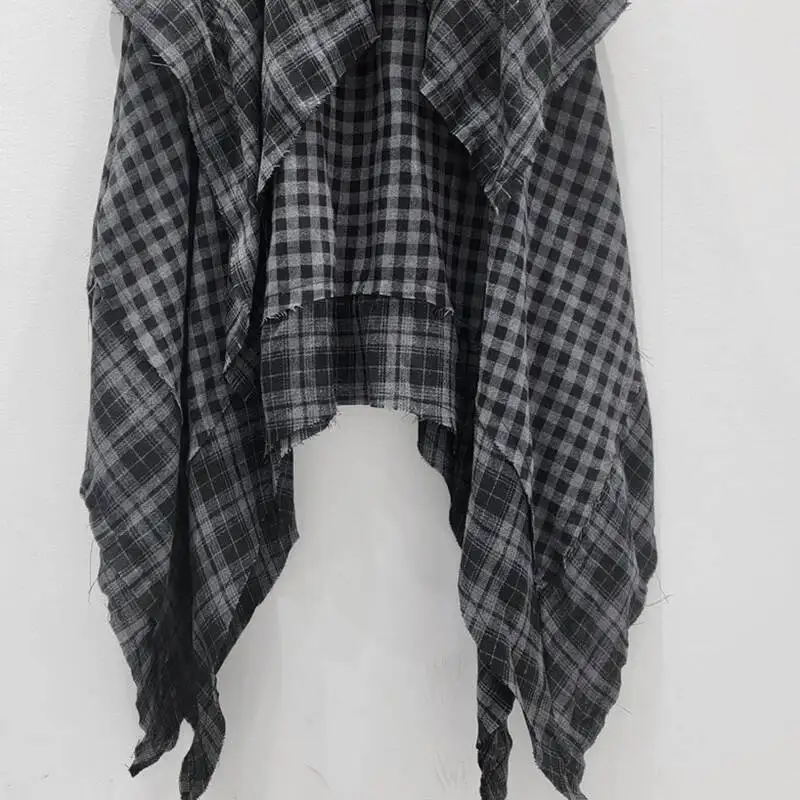 DEAT Fashion New Items Irregular Plaid Patchwork Pleated A-line Skirts For Women High Elastic Waist Mid-length Skirt 11A06244