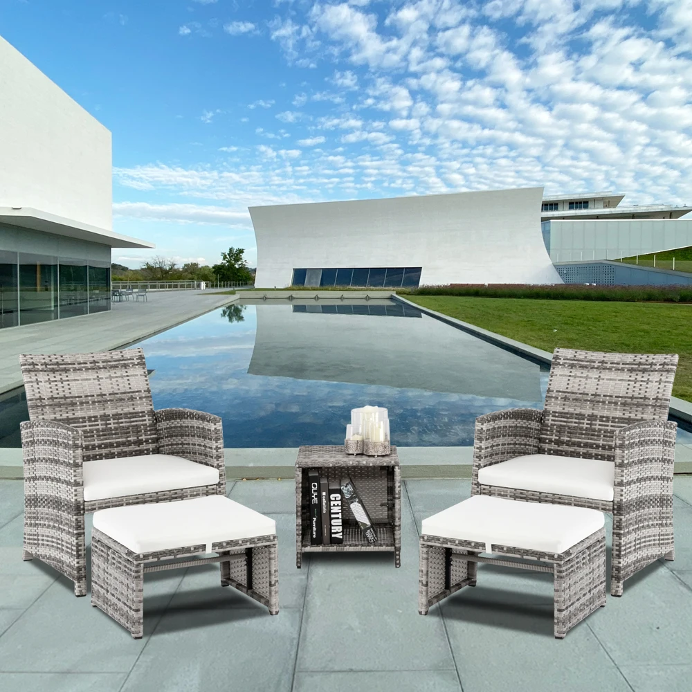 5pcs 2 Chairs 2 Footstools 1 Coffee Table Combination Sofa Gray Gradient 6