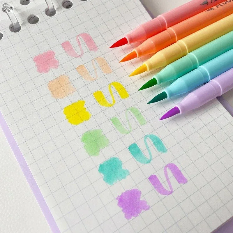 Soft Brush Fluorescence Pen Set 6 colors Pastel Markers Brush Set Art Color Highlighter Calligraphy pens Stationery