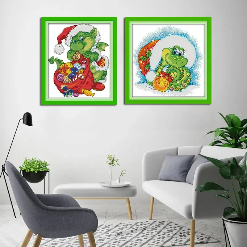 Joy sunday A snake in Christmas 14CT pattern on the canvas DMC Cross stitch kits Embroidery set Christmas Home decoration Gift