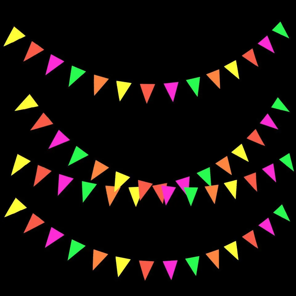 1 Pack x 3M 5ColorNeon Paper Glow Flag Banner Hängedekorationen, Glow Party, 80s Glow In The Dark Party Flag Banner Schwarzlicht