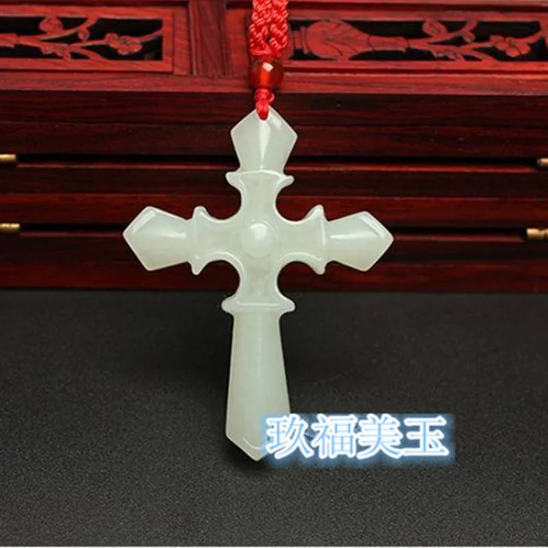 

Подвеска с крестом из натурального белого нефрита для мужчин и женщин