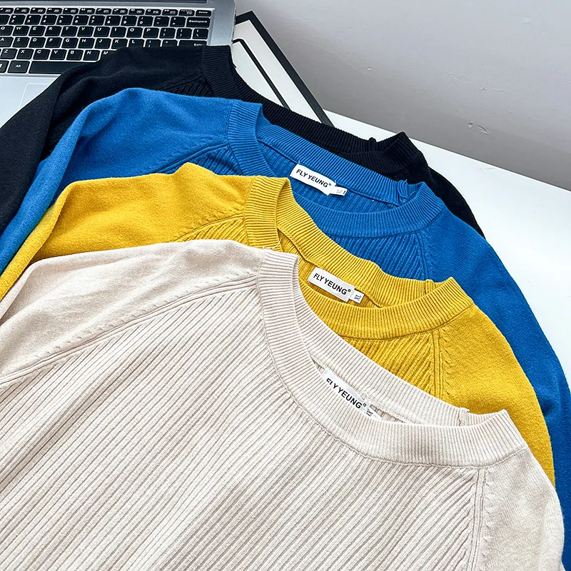 Women's Simple Label Hem Slit Knit Sweater, Casual Clothing, Long Sleeve Jumpers, Knitted Pullovers, Plus Size, Autumn, Winter