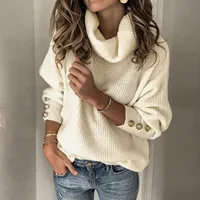 Sweaters For Women Women Loose Button Sleeve Knitted Tops Pullover Turtleneck Sweater Long Sweater Sueters De Mujer 1