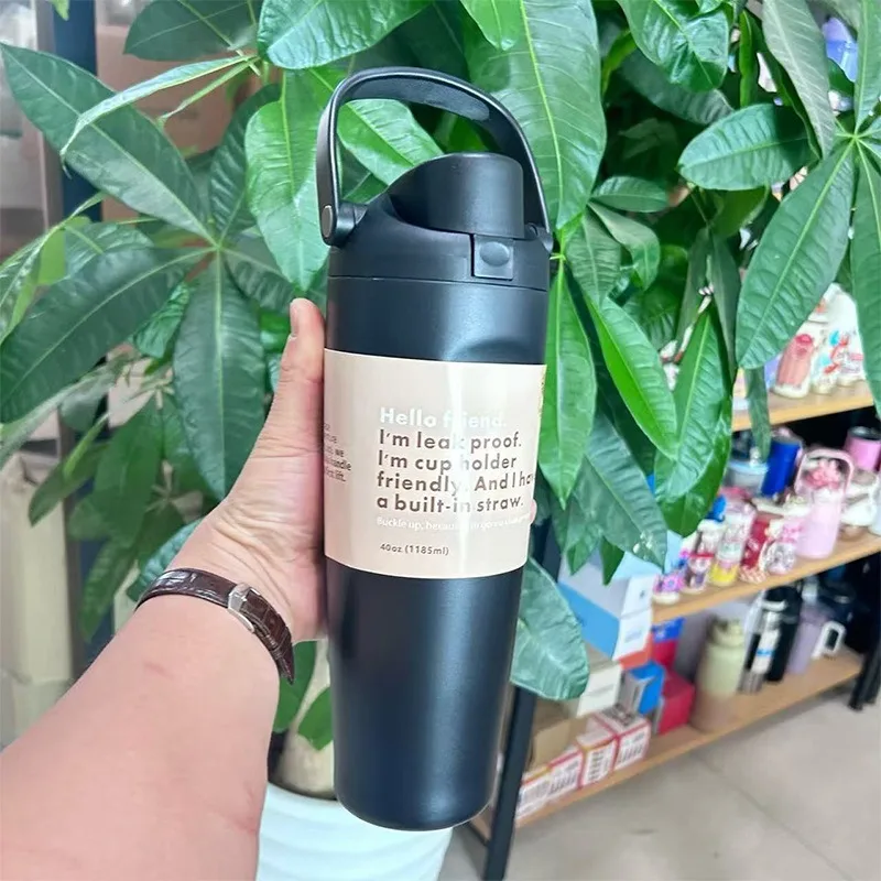 30oz Insulated Stainless Steel Water Bottle with Dual Sip Straw & Leak-Proof Spout, Handle, and Cup Holder Compatibility