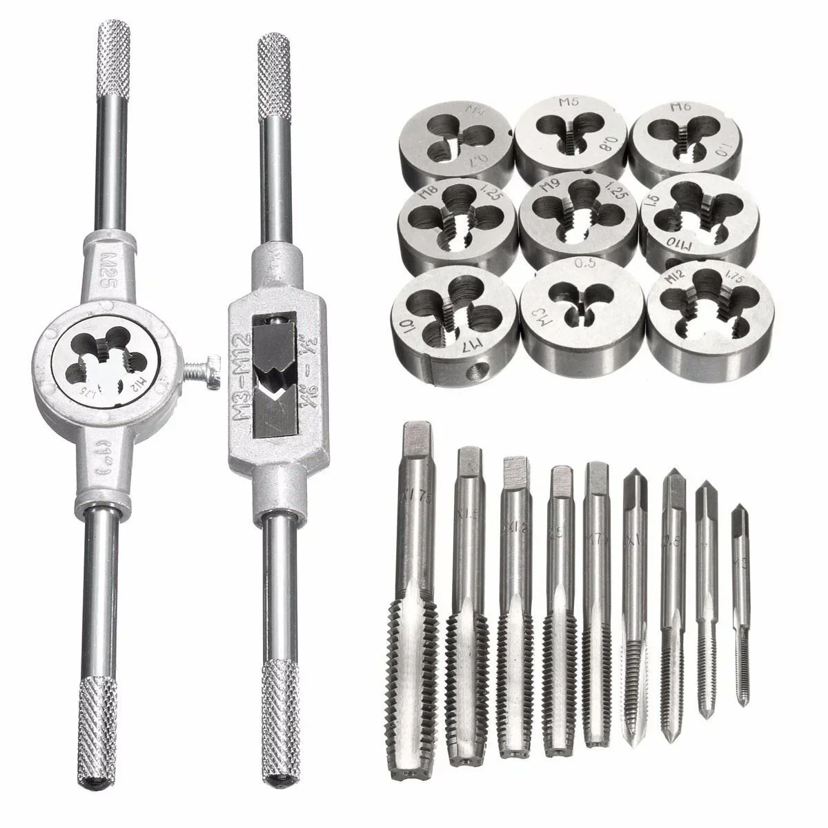 Tap and Die Set Multifunction Hand Screw 12/20Pcs M3-M12 Metric Screw Thread Plugs Taps Straight Taper Tapping and Thread Tools