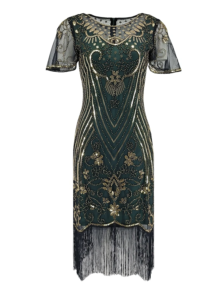 green emerald velvet dress BABEYOND Sequin Embroidery Peacock Style 1920s Split Costume, Long Flapper Party Dress, Black/Gold, Size 4 main image 1