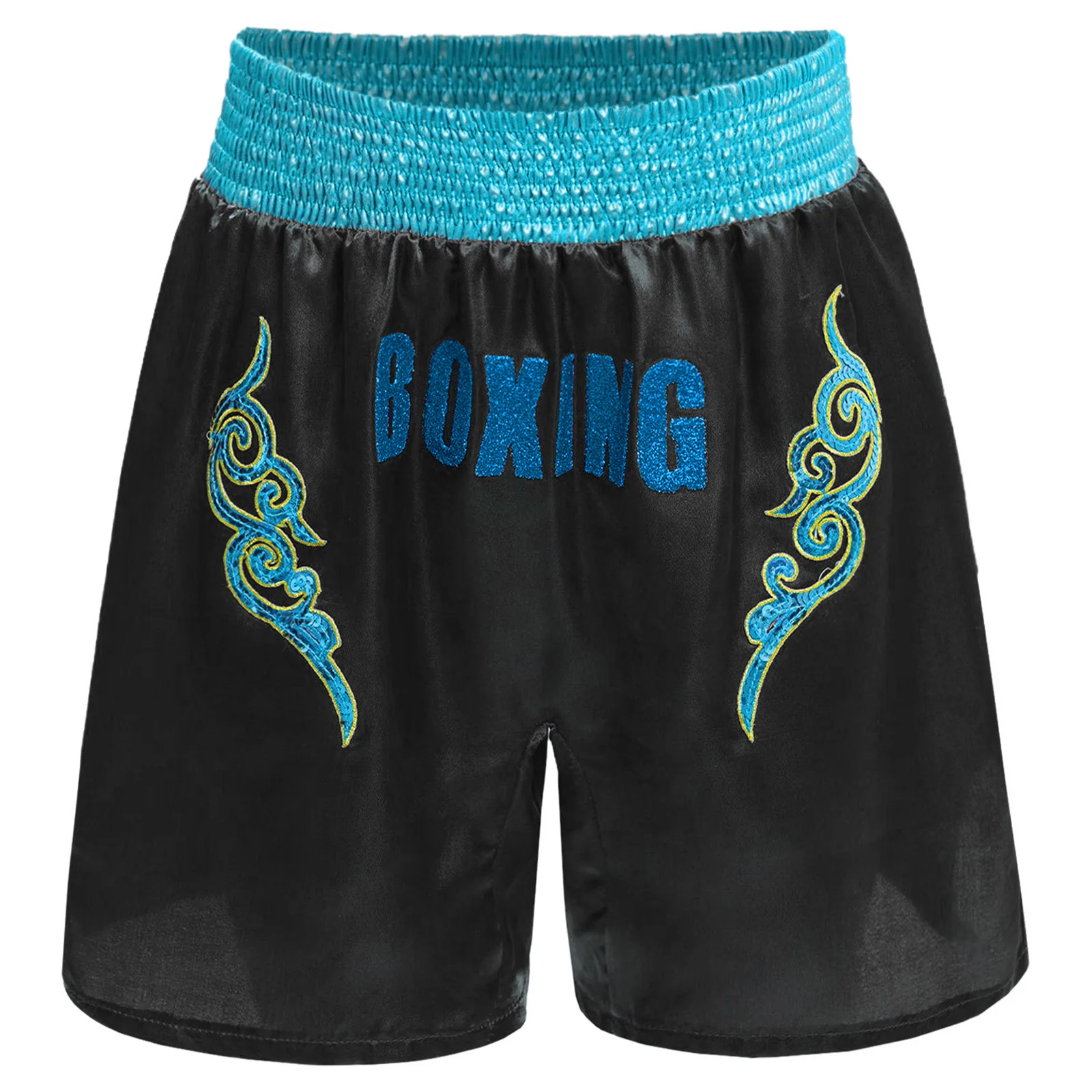 Kids Boys Boxing Trunks Martial Arts Sequins Boxer Shorts Bjj Muay Thai Elastic Waistband Satin Sports Fight Grappling Shorts