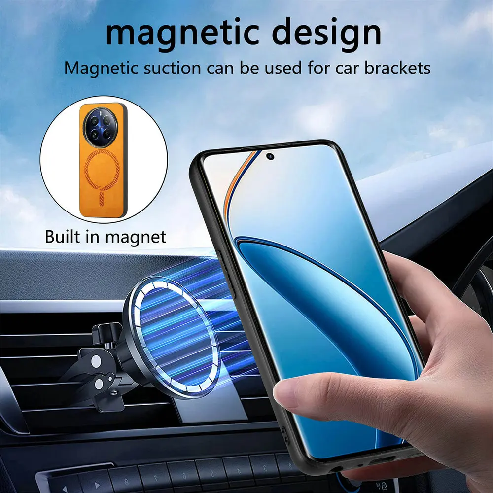 Luxury Leather Magnetic Back Panel Case with Wireless Charging Capability