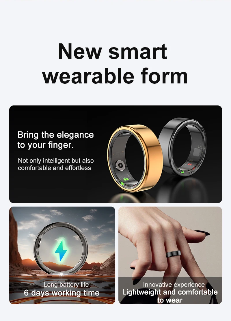 R02 Smart Ring Sensor Men Women Charging Case Health Monitor Sleep Exercise Records Step IP68 Waterproof Fashion Finger Rings