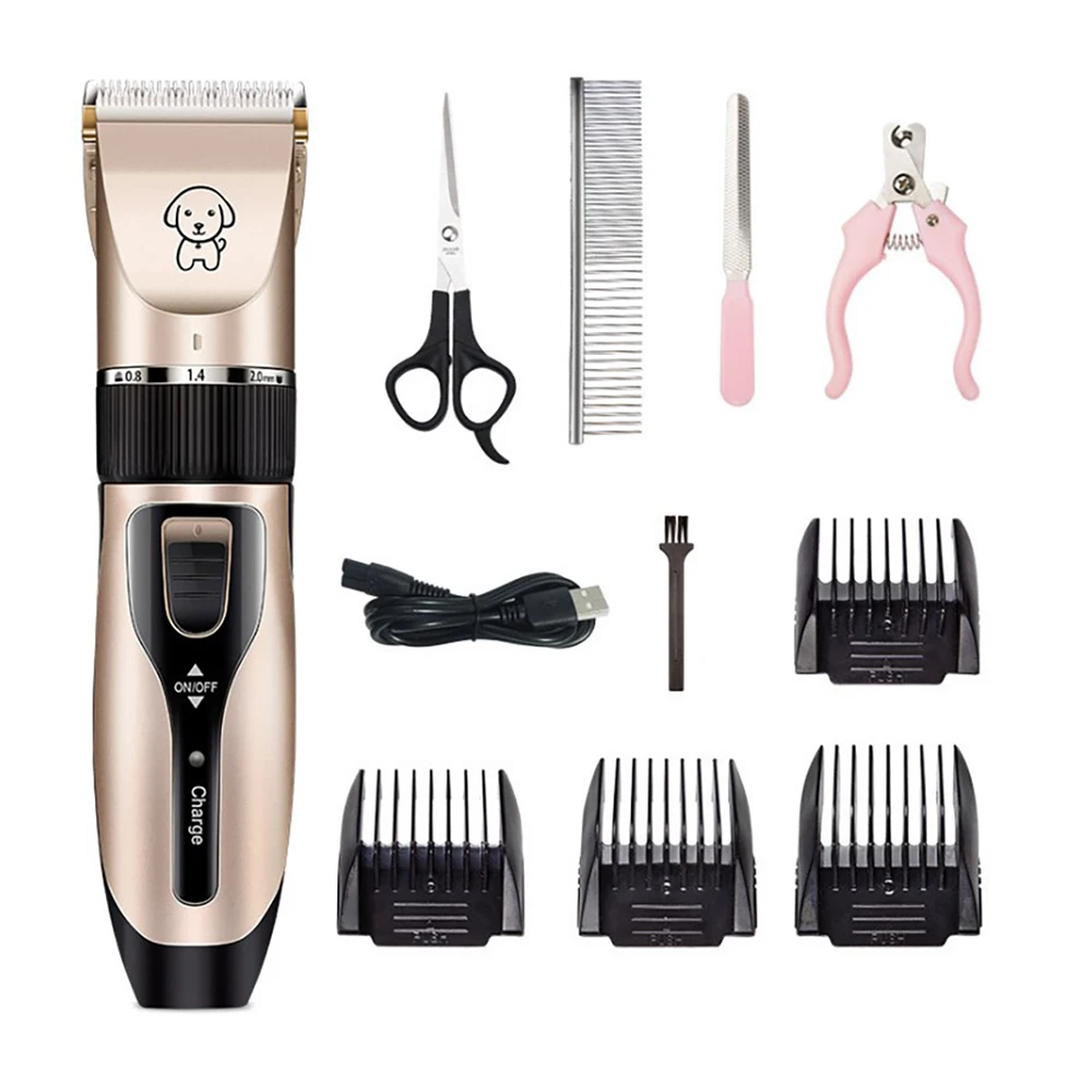 

Dog Hair Clippers Pet Trimmer Grooming Electric Shaver Kit Recharge Cat Ceramic Blade with 4 Comb Scissors Nail File Claw Cutter