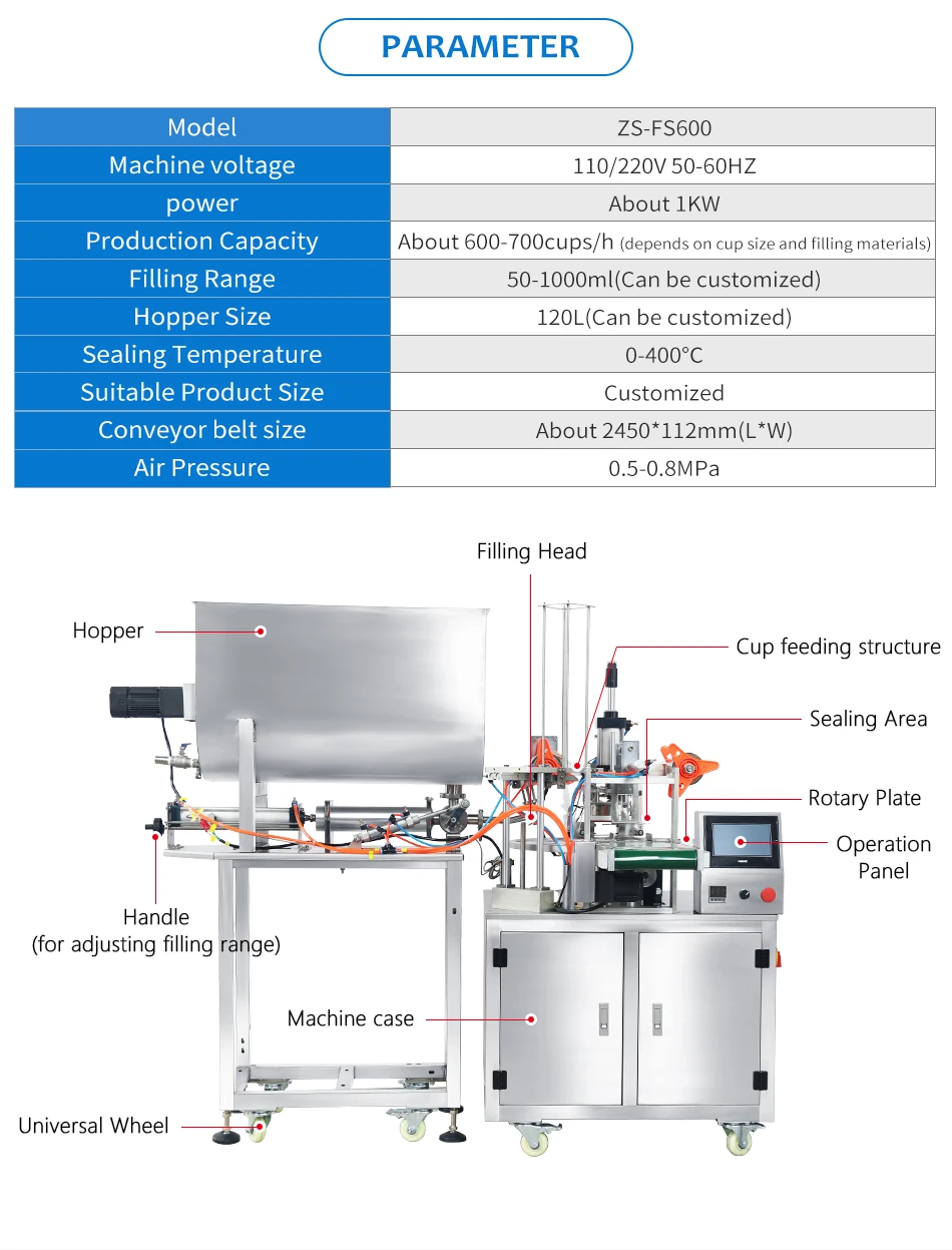 ZONESUN ZS-FS600 Automatic Cup Ice Cream Packaging Machine Paste Filling Sealing Machine