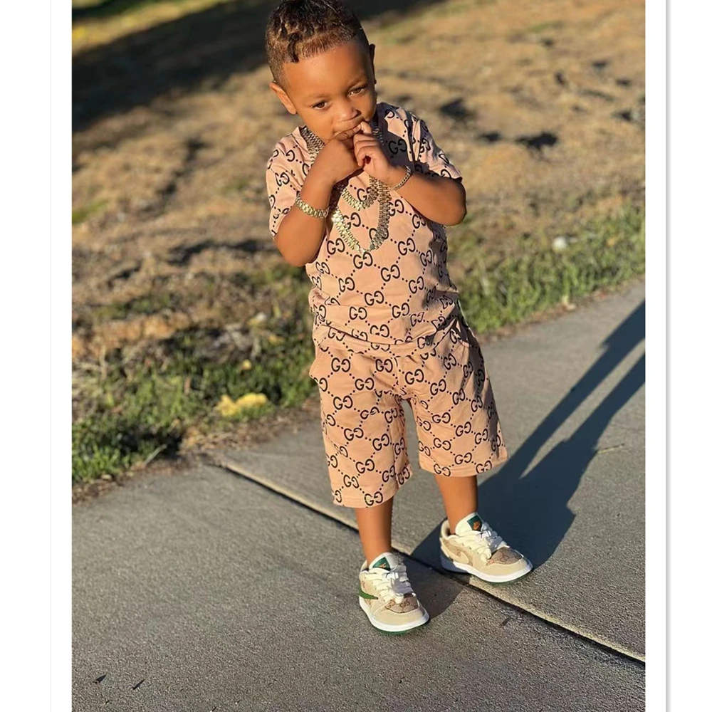Kids Boys Summer Suit Baby Hip Hop Short Sleeve + Pants 2Pcs